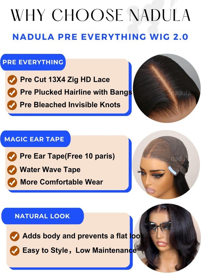 Nadula 13x4 HD Yaki Straight Bob Wig Human Hair Pre Everything Glueless Lace Front Wig with Ear Tape Pre Plucked Hairline Bleached Bye Bye Knots Ready to Go Short Yaki Bob Wig 150% Density 12inch - Image 4